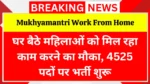 घर बैठे महिलाओं को मिल रहा काम करने का मौका, 4525 पदों पर भर्ती शुरू Mukhyamantri Work From Home Yojana