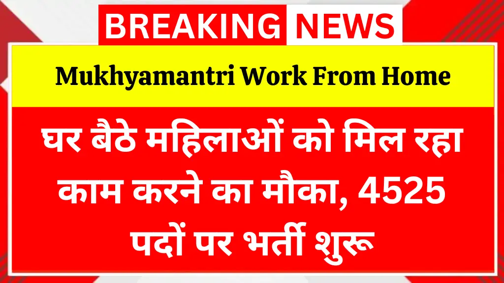 घर बैठे महिलाओं को मिल रहा काम करने का मौका, 4525 पदों पर भर्ती शुरू Mukhyamantri Work From Home Yojana